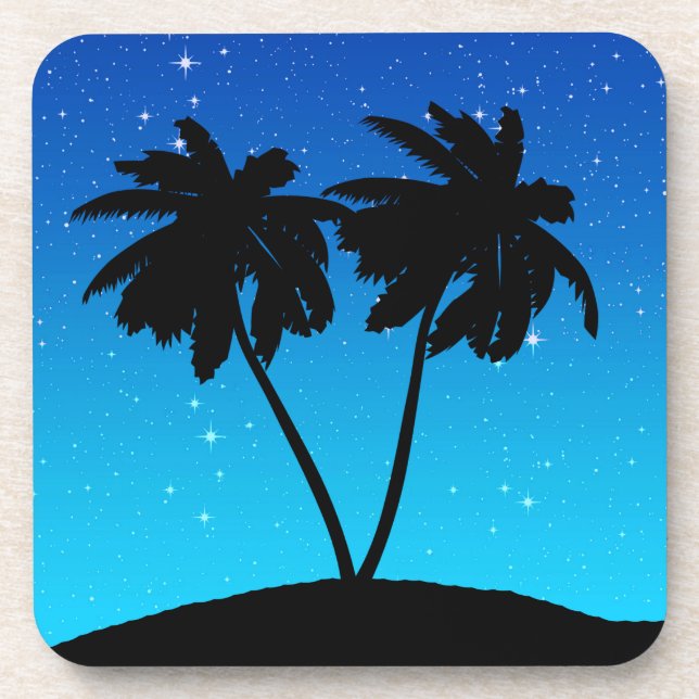 Palm Tree Silhouette auf Abend Blau mit Sternen Untersetzer (Vorderseite)