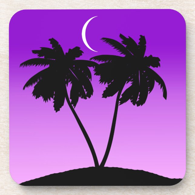 Palm Tree Silhouette auf Twilight Lila Getränkeuntersetzer (Vorderseite)