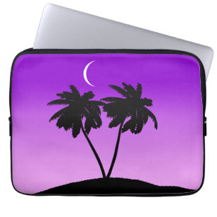 Palm Tree Silhouette auf Twilight Lila Laptopschutzhülle