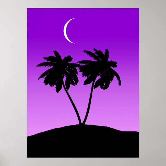 Palm Tree Silhouette auf Twilight Lila Poster (Vorne)
