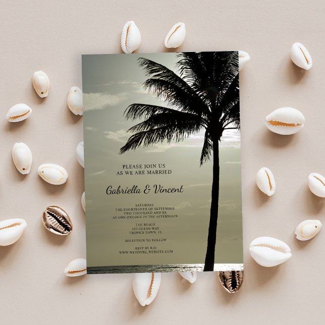 Palm Tree Silhouette Beach Wedding Einladung (Invite guests to your beach marriage ceremony with the Palm Tree Silhouette Wedding Invitation.)
