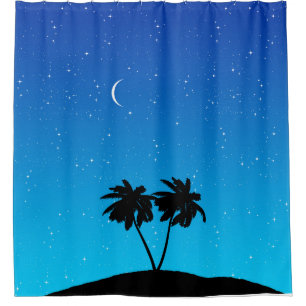 Palm Tree Silhouette gegen Abend Blue Duschvorhang