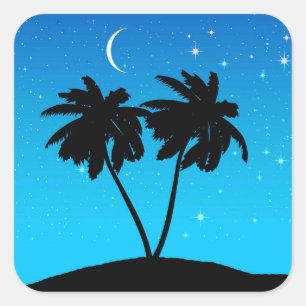 Palm Tree Silhouette gegen Abend Blue Quadratischer Aufkleber