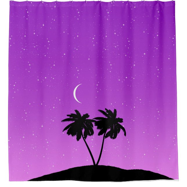Palm Tree Silhouette gegen Twilight Lila Duschvorhang (Vorderseite)