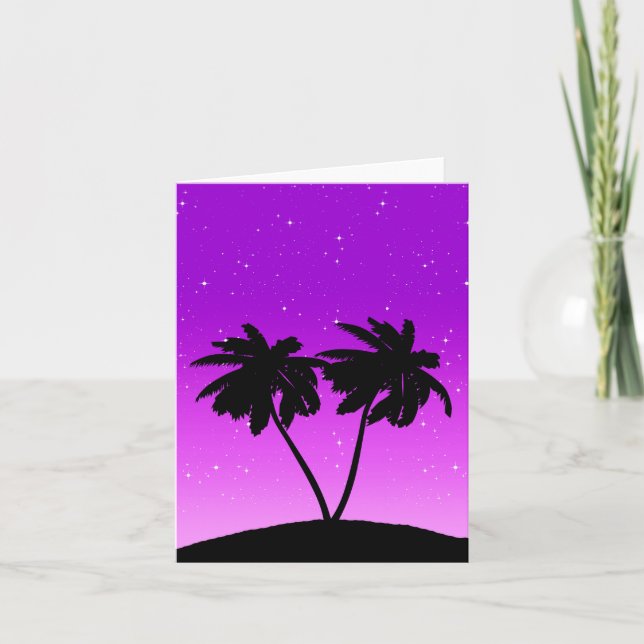 Palm Tree Silhouette gegen Twilight Lila Karte (Vorderseite)