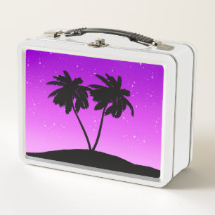 Palm Tree Silhouette gegen Twilight Lila Meta Metall Brotdose