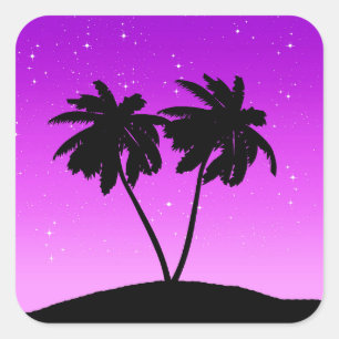 Palm Tree Silhouette gegen Twilight Lila Quadratischer Aufkleber