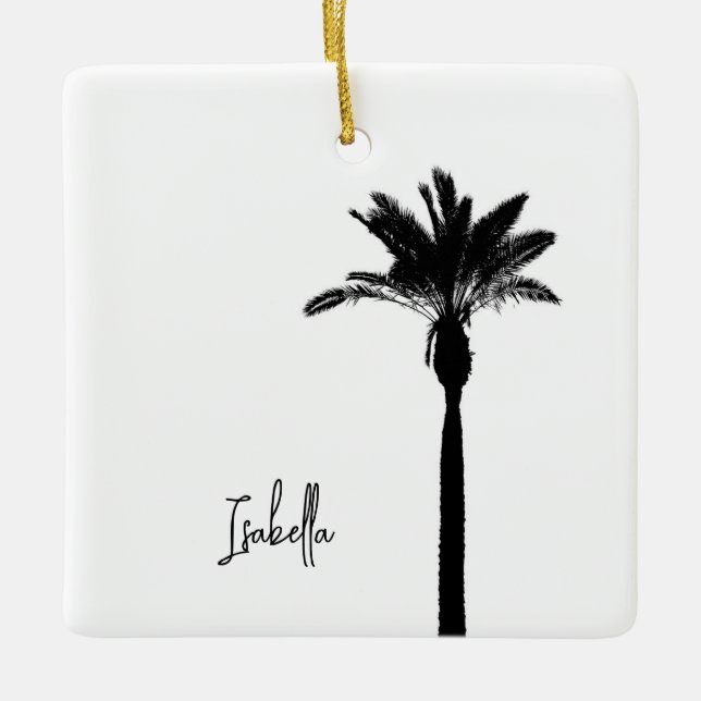 Palm Tree Silhouette NAME Travel Beach Coastal Keramikornament (Vorderseite)