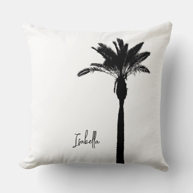 Palm Tree Silhouette NAME Travel Coastal Chic Kissen (Vorderseite)