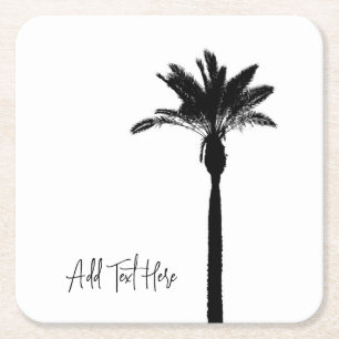 Palm Tree Silhouette Travel Coast Custom Text Rechteckiger Pappuntersetzer