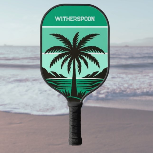 Palm Tree Silhouette Tropical Green Monogram Pickleball Schläger (Von Creator hochgeladen)