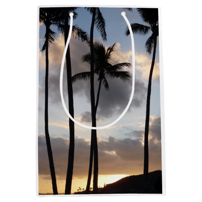 Palm Tree Silhouetten in Hawaii Mittlere Geschenktüte (Vorderseite)