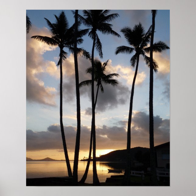 Palm Tree Silhouettes in Hawaii Poster (Vorne)