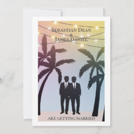 Palm Tree String Lights Two Groom Gay Wedding Einladung