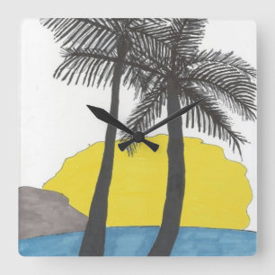 Palm Tree Sunrise Quadratische Wanduhr