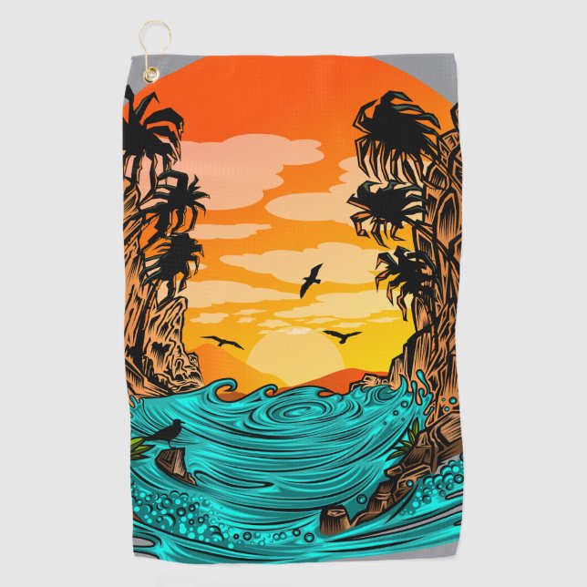 Palm Tree Sunset Golfhandtuch (Vorderseite)