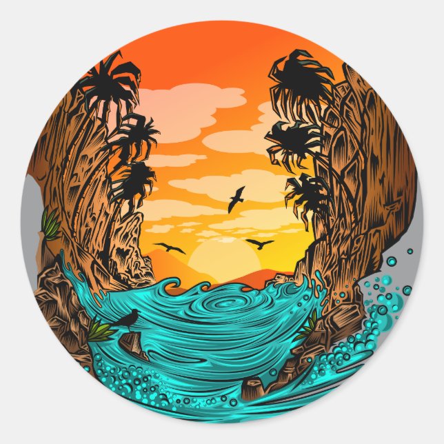 Palm Tree Sunset Runder Aufkleber (Vorderseite)