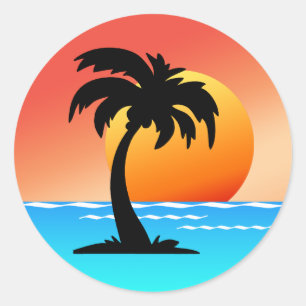 Palm Tree Sunset Runder Aufkleber