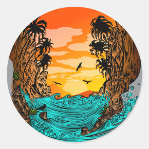 Palm Tree Sunset Runder Aufkleber