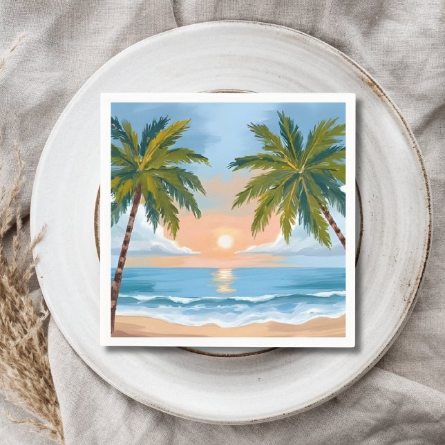 Palm Tree Sunset | Tropical Beach Hochzeit Serviette (Von Creator hochgeladen)