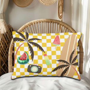 Palm Tree Surfboard Checkered Summer Dekokissen