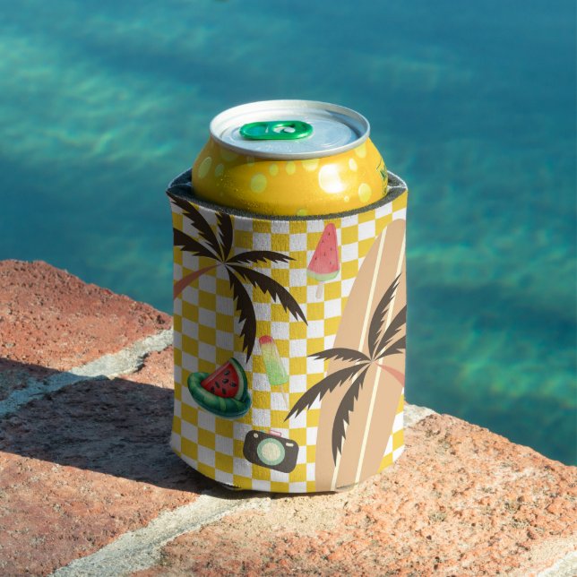 Palm Tree Surfboard Checkered Summer Dosenkühler (In Situ Pool)