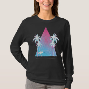 Palm Tree Surfer Vaporwave 80er Surfboard Ocean Su T-Shirt