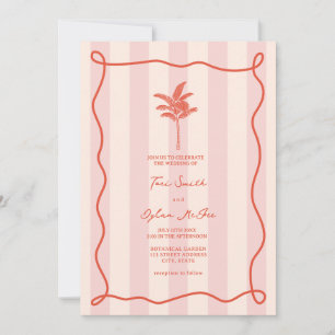 Palm Tree Swirl Rosa Streifen tropische Hochzeit Einladung