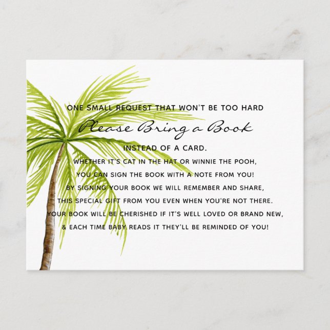 Palm Tree Tropical Baby Shower Book Card Library Einladungspostkarte (Vorderseite)