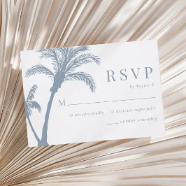 Palm Tree Tropical Beach Dusty Blue Wedding RSVP Karte