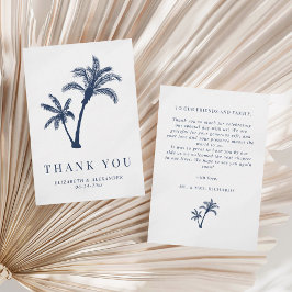 Palm Tree Tropical Beach Navy Blue Wedding Dankeskarte