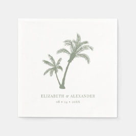 Palm Tree Tropical Beach Sage Green Wedding Serviette