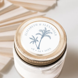 Palm Tree Tropical Beach Wedding Dusty Blue Runder Aufkleber