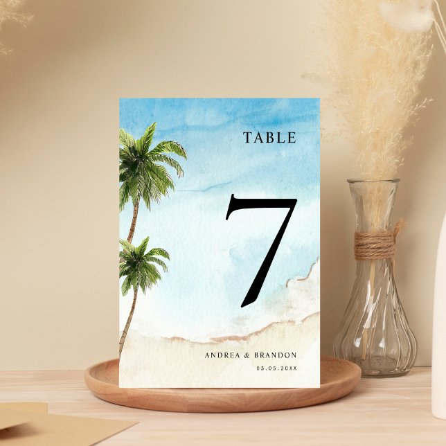 Palm Tree Tropical Beach Wedding Tischnummer (Von Creator hochgeladen)