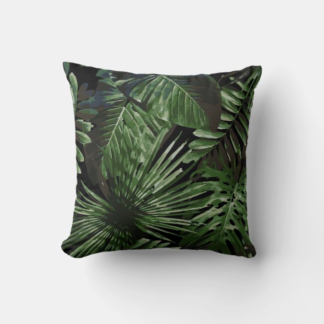 Palm Tree Tropical Cushion Black Kissen (Vorderseite)