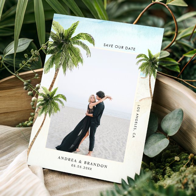 Palm Tree Tropical Destination Ocean Beach Hochzei Save The Date (Von Creator hochgeladen)