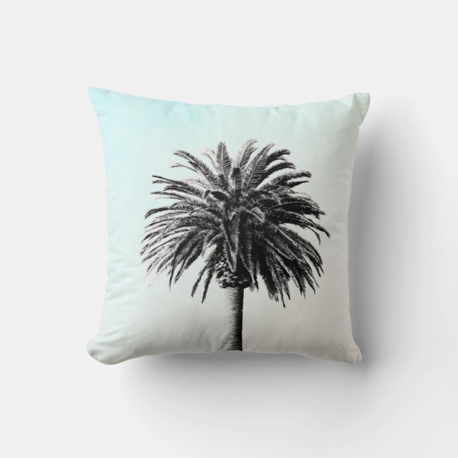 Palm Tree Tropical Elegante Schwarz-weiß Kissen (Vorderseite)