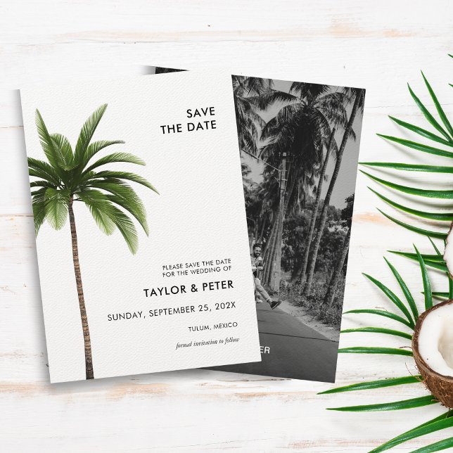 Palm Tree Tropical Foto Wedding Save the Date Einladung (Von Creator hochgeladen)