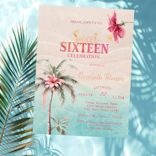 Palm Tree Tropical Hibiskus Summer Sweet 16 Party Einladung