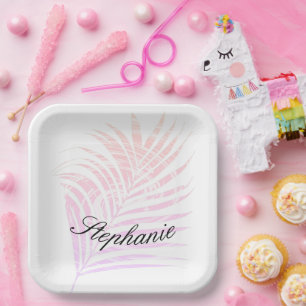 Palm Tree Tropical Individuelle Name Rosa Muster Pappteller