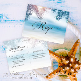 Palm Tree Tropical Island Beach Wedding RSVP Card Postkarte