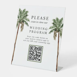 Palm Tree Tropical Island QR Code Wedding Program Sockelschild