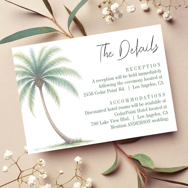Palm Tree Tropical Island Watercolor Green Wedding Begleitkarte (Palm Tree Tropical Island Watercolor Green Wedding Enclosure Card
)