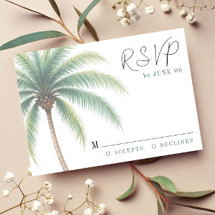 Palm Tree Tropical Island Watercolor Green Wedding RSVP Karte