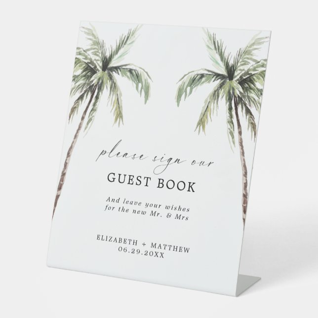 Palm Tree Tropical | Minimal Wedding Guest Book Sockelschild (Vorderseite)