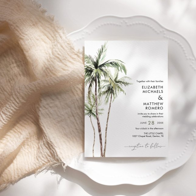 Palm Tree Tropical | Minimale einfache Hochzeit Einladung (Von Creator hochgeladen)