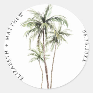 Palm Tree Tropical   Minimale Hochzeit Runder Aufkleber