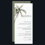 Palm Tree Tropical | Minimales Serif-Menü für Hoch Menükarte<br><div class="desc">Sandstrände und warme Brisen sind das,  worum es bei diesem Design geht. Bewundern Sie Ihr tropisches Hochzeitsthema mit unserem einfachen,  minimalen Palmendesign. Dieses Design ist vollständig anpassbar und verfügt über schöne Aquarellpalmen und Serifentypografie - wenn Sie gerade Linien suchen,  wird unsere serifenlose Alternative für Sie perfekt sein.</div>