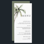 Palm Tree Tropical | Minimales Serif-Menü für Hoch Menükarte<br><div class="desc">Sandstrände und warme Brisen sind das,  worum es bei diesem Design geht. Bewundern Sie Ihr tropisches Hochzeitsthema mit unserem einfachen,  minimalen Palmendesign. Dieses Design ist vollständig anpassbar und verfügt über schöne Aquarellpalmen und Serifentypografie - wenn Sie gerade Linien suchen,  wird unsere serifenlose Alternative für Sie perfekt sein.</div>