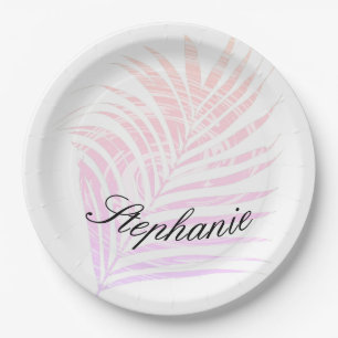Palm Tree Tropical Pink Patterns Individuelle Name Pappteller